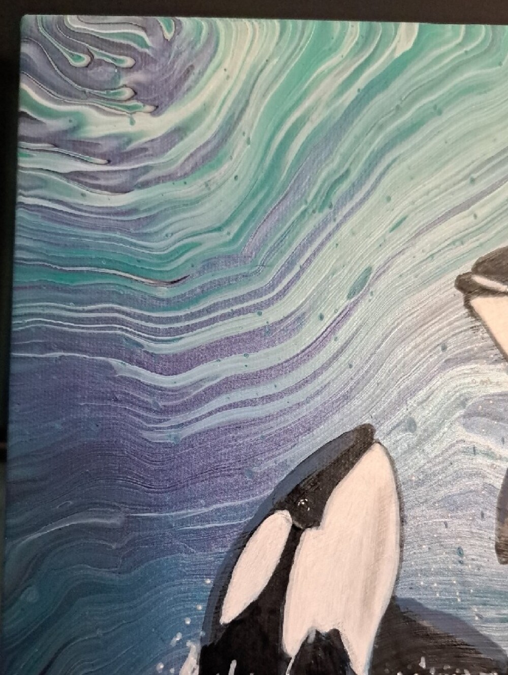 Hand Painted Dynamic Orca Pod Playing in the Waves - Picture 6 of 8